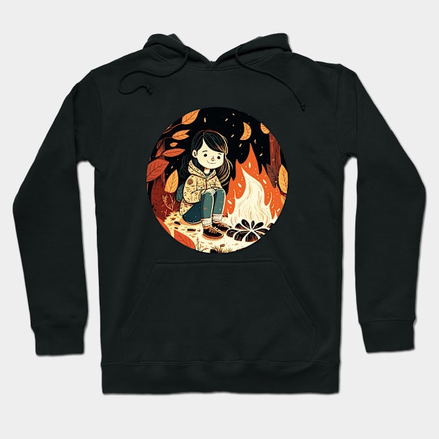 Girl Camping in the Woods, Campfire Hoodie by dukito